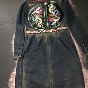 vintage long denim jacket- custom designed